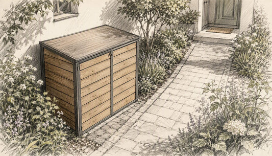 Praktische Müllbox direkt am Hauseingang, harmonisch in den Gartenweg integriert