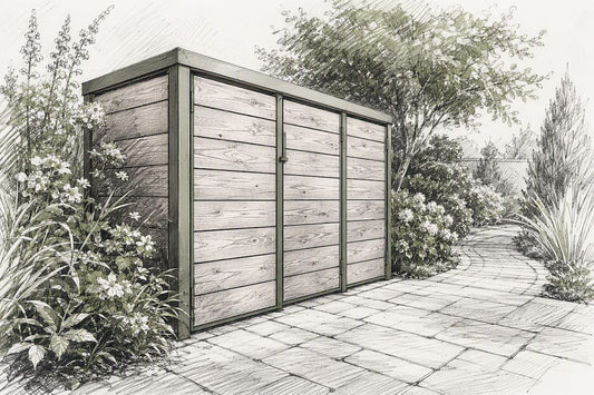 Mülltonnenbox im Garten in Holzoptik
