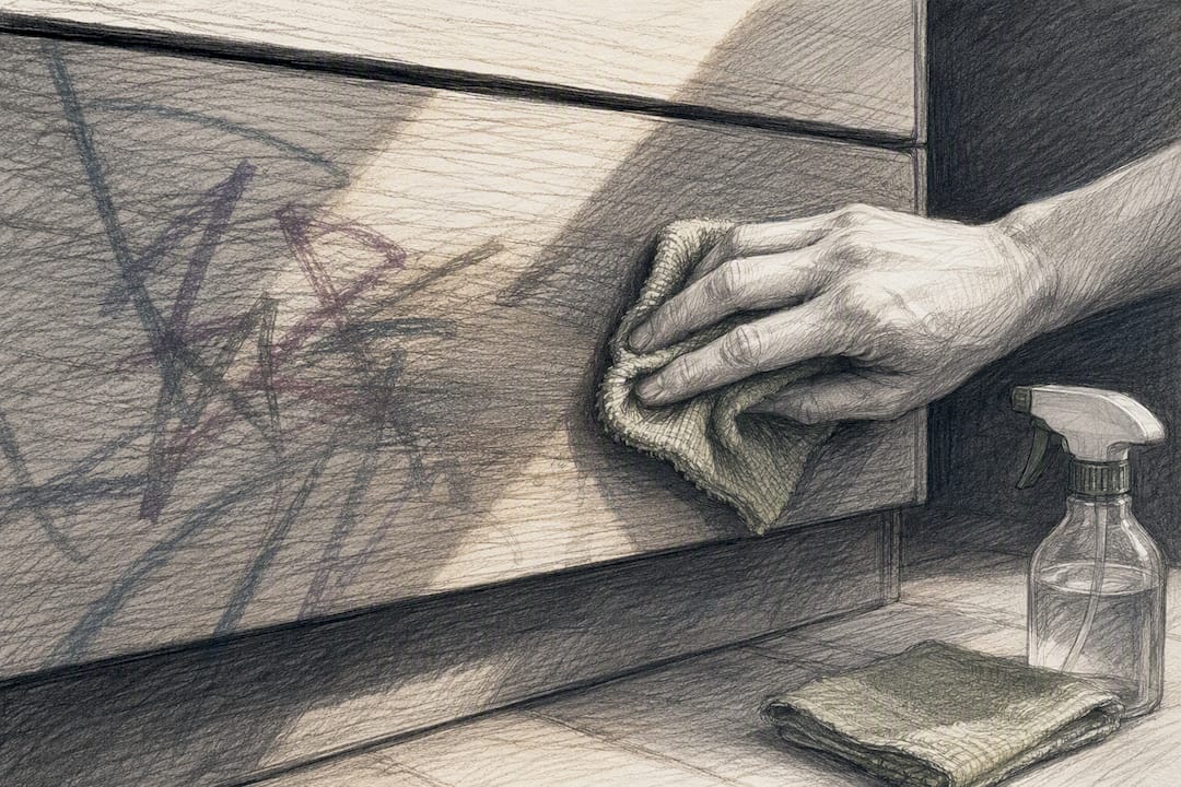 Graffiti wird von lackiertem Holz entfernt
