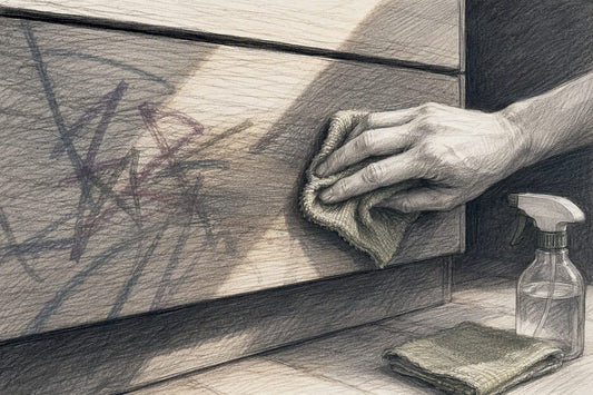 Graffiti wird von lackiertem Holz entfernt