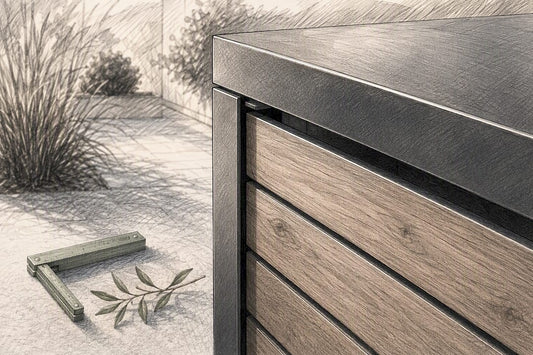 Materialdetail aus Stahl in Holzoptik