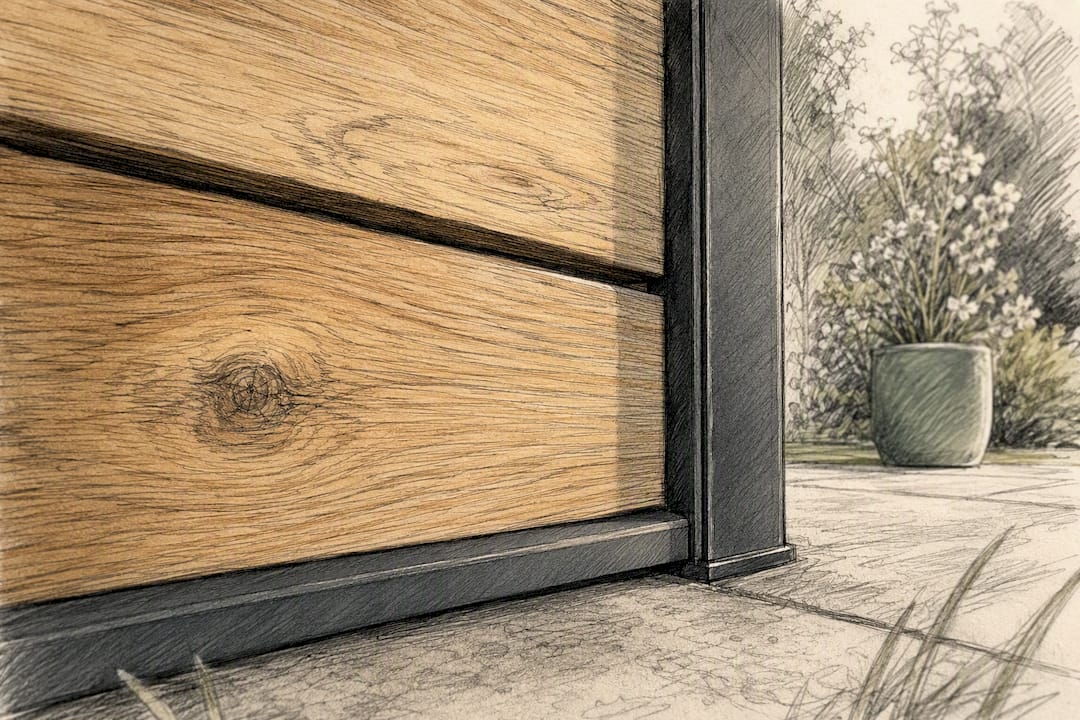 Detail einer Eichenholzoptik auf Stahl