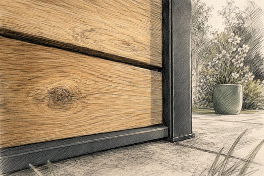 Detail einer Eichenholzoptik auf Stahl