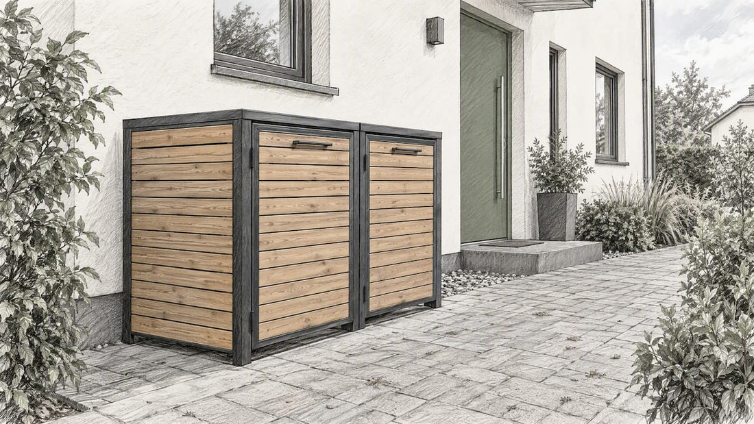 Mülltonnenbox vor einer Hausfassade