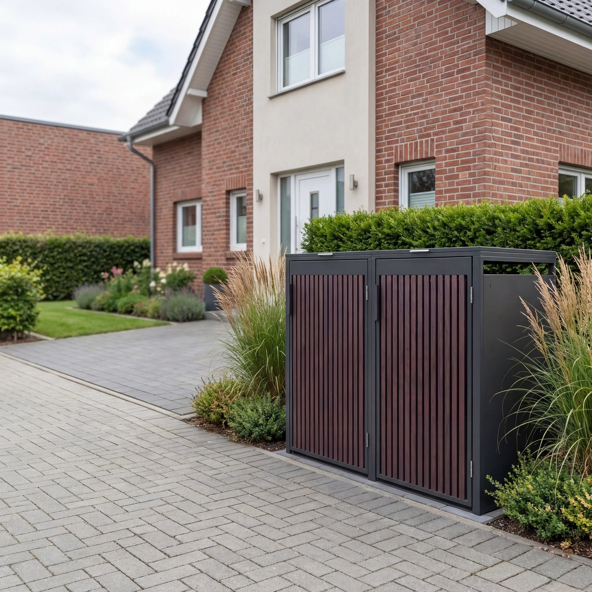 Mülltonnenbox 2er Eiche Graphite für einen aufgeräumten Außenbereich
