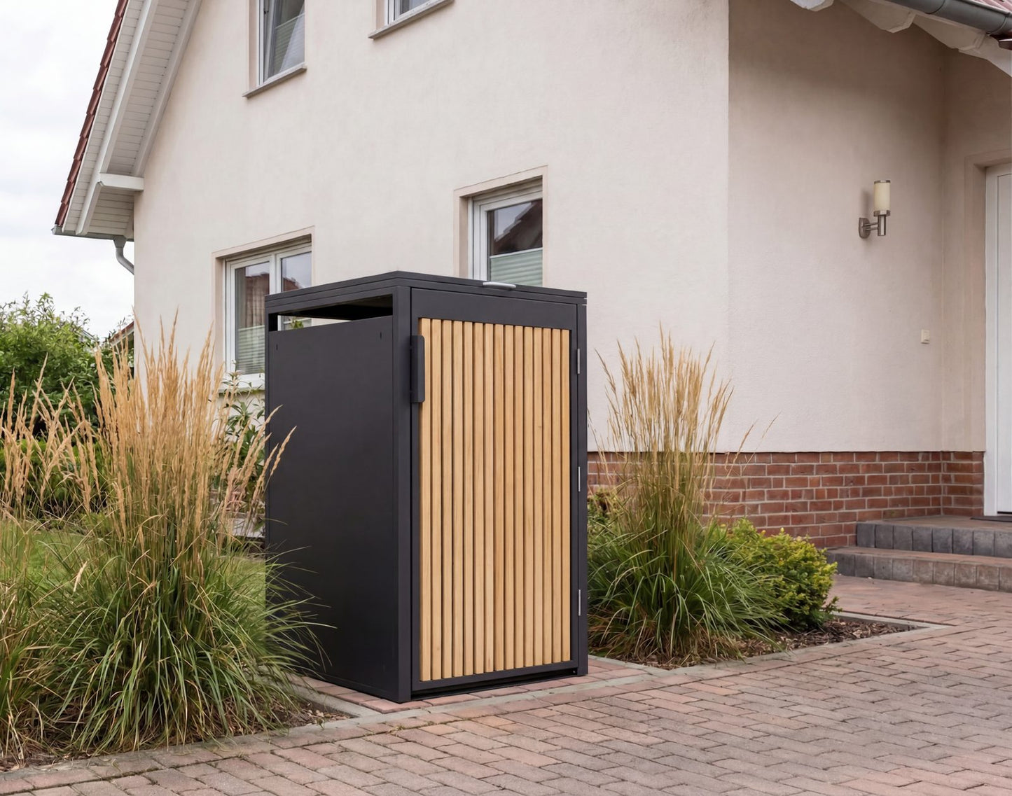 Mülltonnenbox 1er Eiche Natur aus verzinktem Metall für 60-, 120- und 240-Liter-Mülltonnen