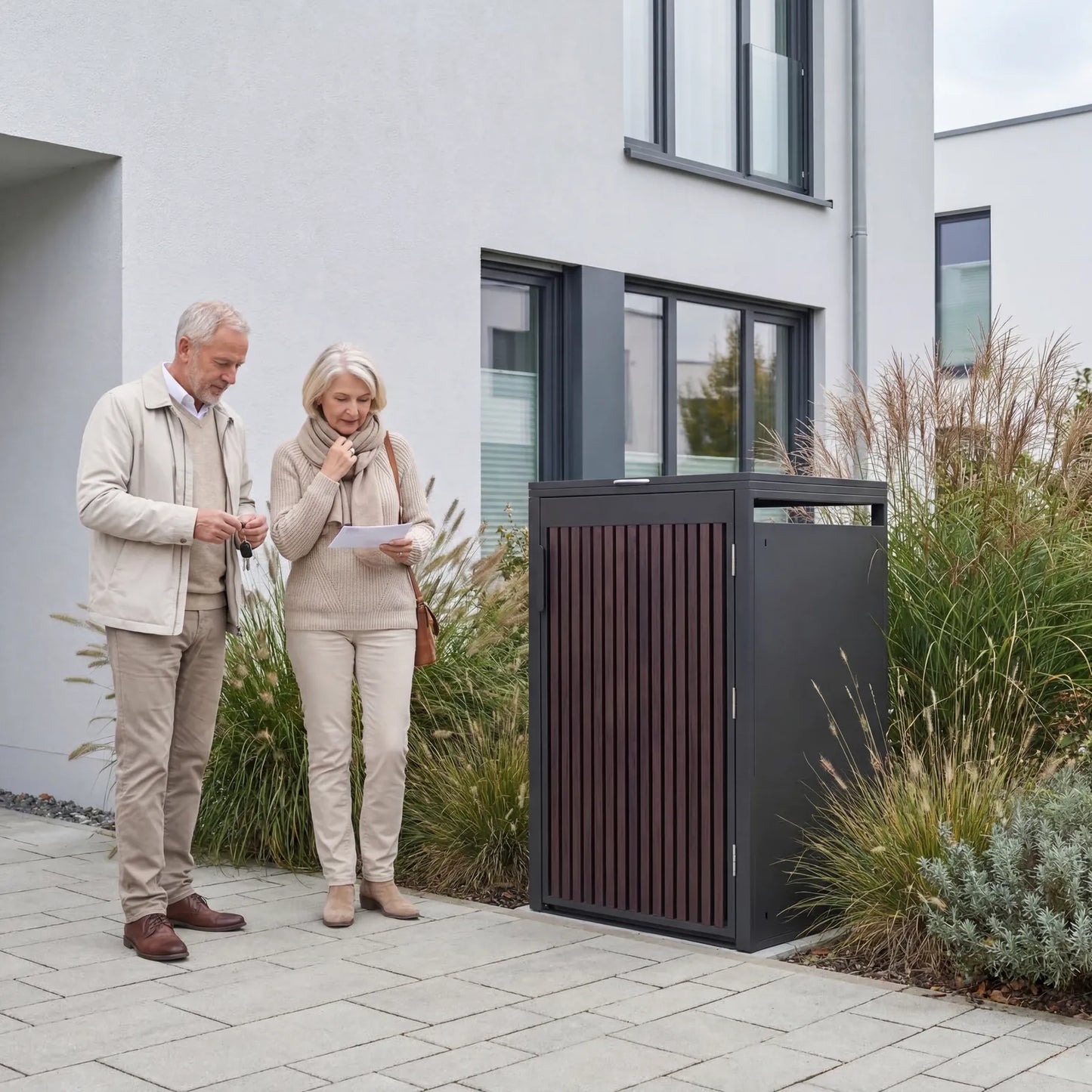 Mülltonnenbox 1er Eiche Graphite wetterfest und pflegeleicht
